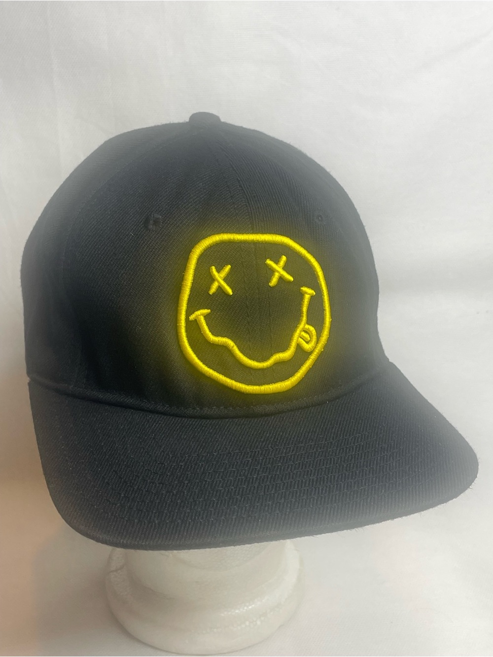 Retro Logo Nirvana Branded Hat Wool Blend Black Yellow Adjustable Rock Music Cap